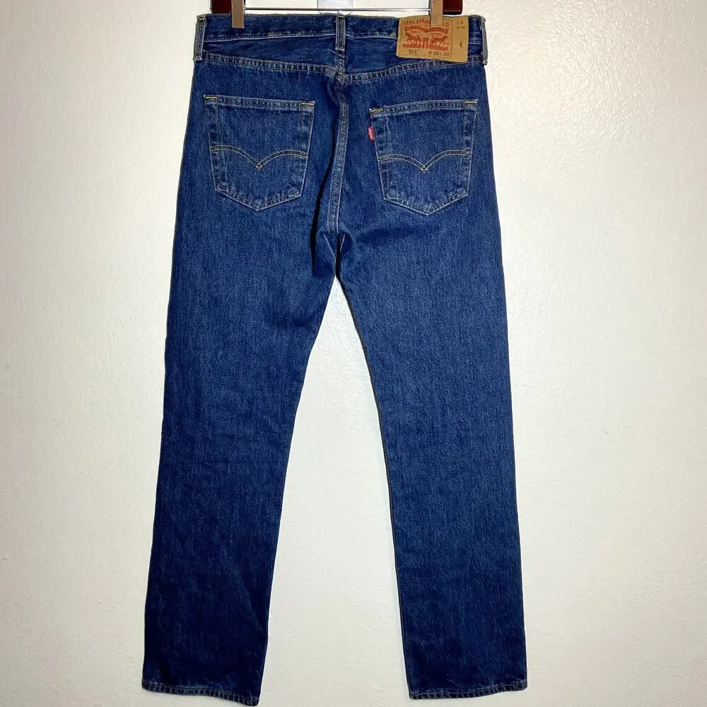 Levis 501 Jeans Original Cotton Straight Rigid Button Fly Dark Stonewash 30x30
